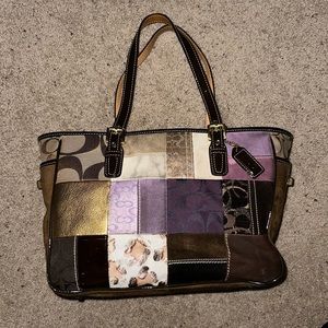 Holiday Patchwork (#h05s-9499) Multicolor Suede/Leather Tote.